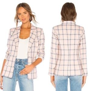 Lovers + Friends Womens Trinity Pink Plaid Linen Blazer Jacket Size XS